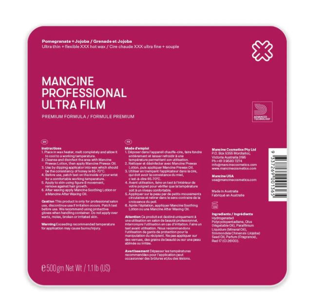 Mancine Hot Wax Ultra Film Pomegranate + Jojoba 500g